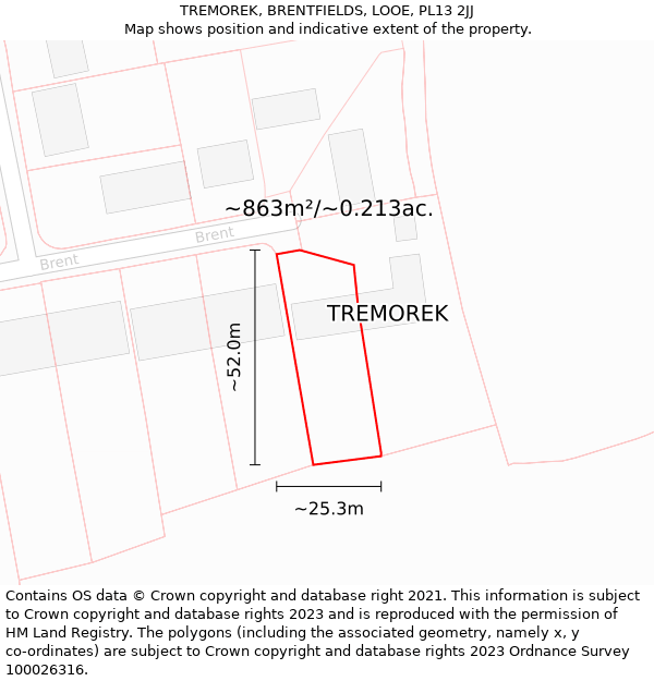 TREMOREK, BRENTFIELDS, LOOE, PL13 2JJ: Plot and title map