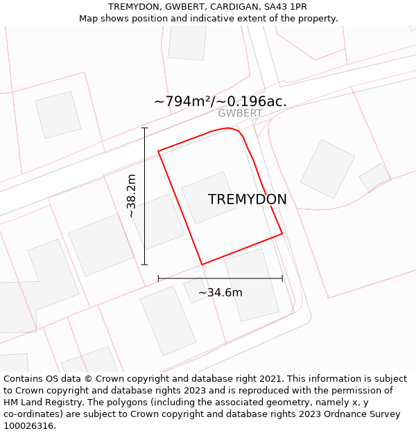 TREMYDON, GWBERT, CARDIGAN, SA43 1PR: Plot and title map