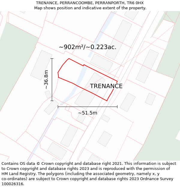 TRENANCE, PERRANCOOMBE, PERRANPORTH, TR6 0HX: Plot and title map
