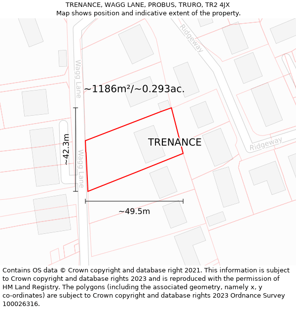 TRENANCE, WAGG LANE, PROBUS, TRURO, TR2 4JX: Plot and title map