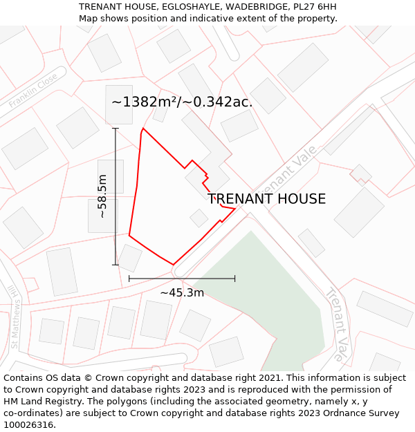 TRENANT HOUSE, EGLOSHAYLE, WADEBRIDGE, PL27 6HH: Plot and title map
