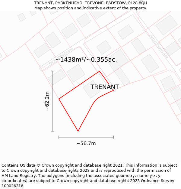TRENANT, PARKENHEAD, TREVONE, PADSTOW, PL28 8QH: Plot and title map