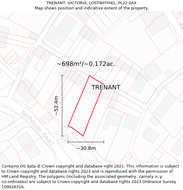 TRENANT, VICTORIA, LOSTWITHIEL, PL22 0AX: Plot and title map