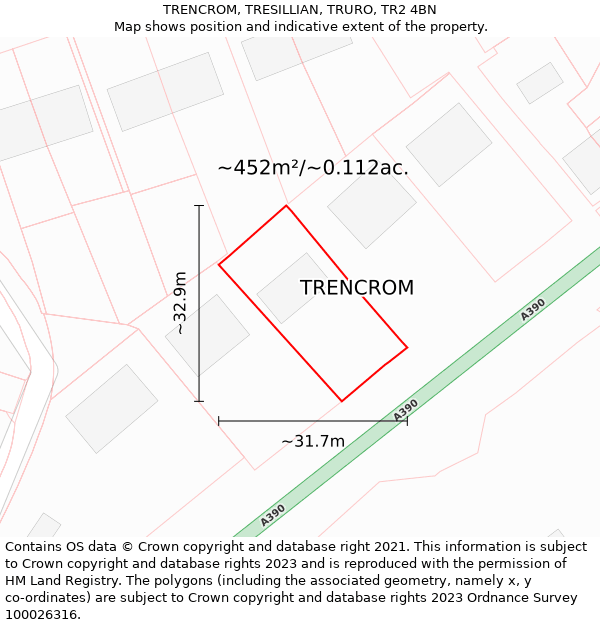 TRENCROM, TRESILLIAN, TRURO, TR2 4BN: Plot and title map
