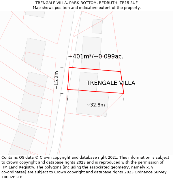 TRENGALE VILLA, PARK BOTTOM, REDRUTH, TR15 3UF: Plot and title map