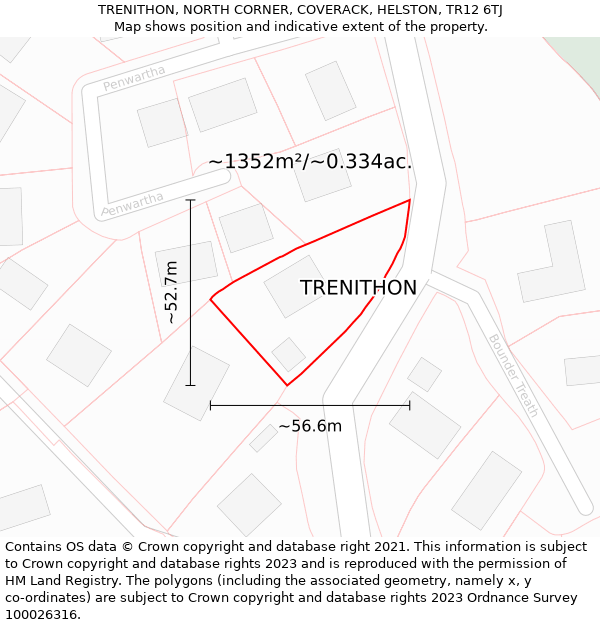 TRENITHON, NORTH CORNER, COVERACK, HELSTON, TR12 6TJ: Plot and title map