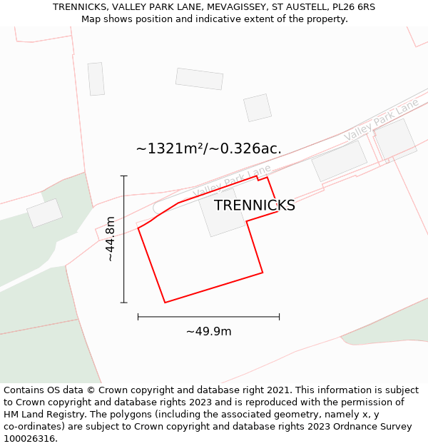 TRENNICKS, VALLEY PARK LANE, MEVAGISSEY, ST AUSTELL, PL26 6RS: Plot and title map