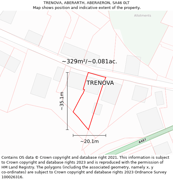 TRENOVA, ABERARTH, ABERAERON, SA46 0LT: Plot and title map