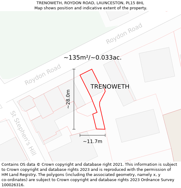 TRENOWETH, ROYDON ROAD, LAUNCESTON, PL15 8HL: Plot and title map