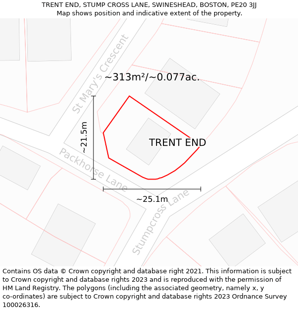 TRENT END, STUMP CROSS LANE, SWINESHEAD, BOSTON, PE20 3JJ: Plot and title map