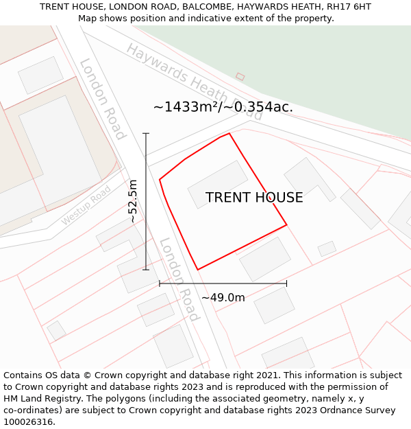 TRENT HOUSE, LONDON ROAD, BALCOMBE, HAYWARDS HEATH, RH17 6HT: Plot and title map