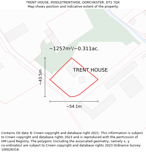 TRENT HOUSE, PIDDLETRENTHIDE, DORCHESTER, DT2 7QX: Plot and title map