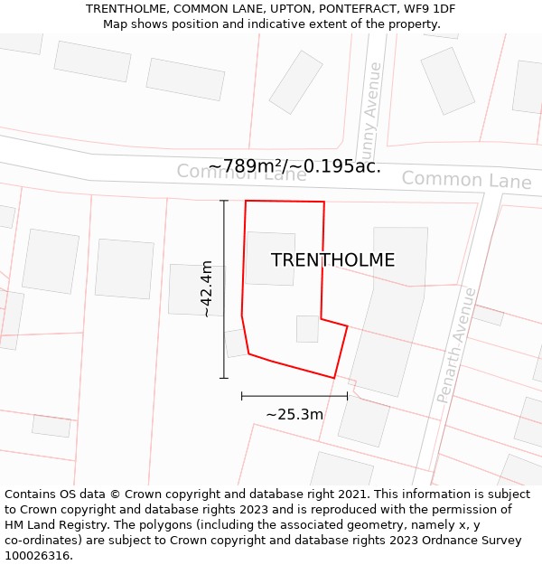 TRENTHOLME, COMMON LANE, UPTON, PONTEFRACT, WF9 1DF: Plot and title map