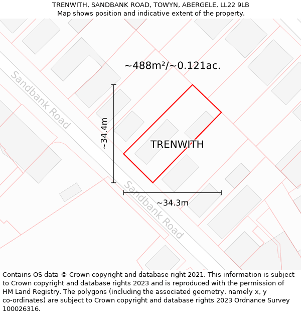 TRENWITH, SANDBANK ROAD, TOWYN, ABERGELE, LL22 9LB: Plot and title map