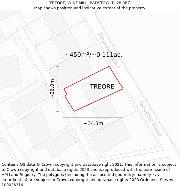 TREORE, WINDMILL, PADSTOW, PL28 8RZ: Plot and title map