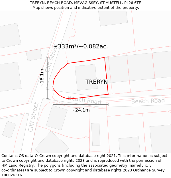 TRERYN, BEACH ROAD, MEVAGISSEY, ST AUSTELL, PL26 6TE: Plot and title map