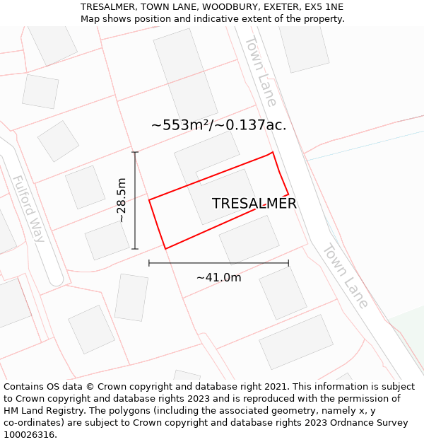 TRESALMER, TOWN LANE, WOODBURY, EXETER, EX5 1NE: Plot and title map