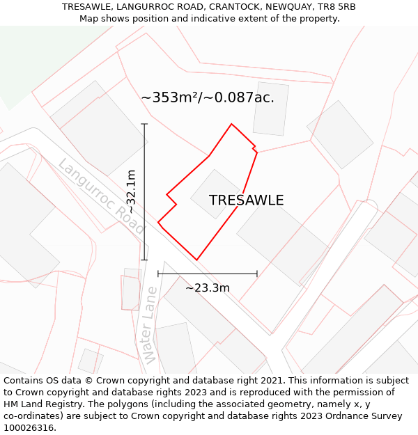 TRESAWLE, LANGURROC ROAD, CRANTOCK, NEWQUAY, TR8 5RB: Plot and title map