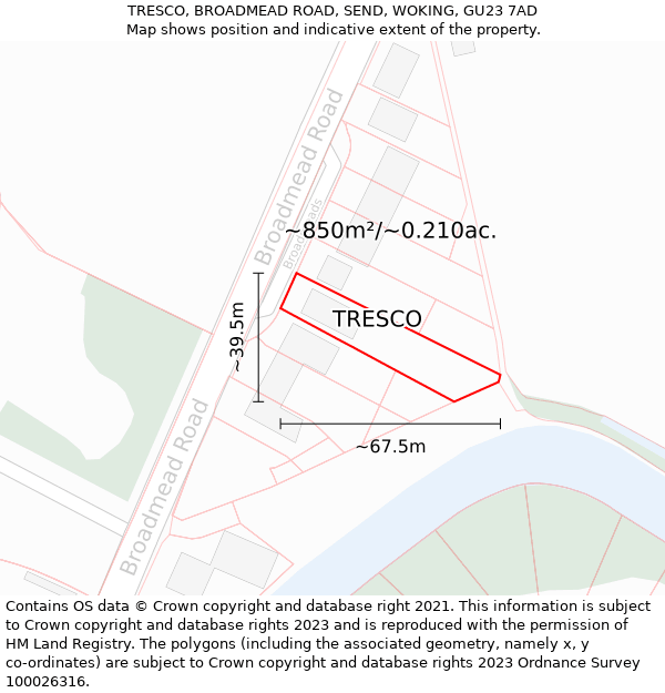 TRESCO, BROADMEAD ROAD, SEND, WOKING, GU23 7AD: Plot and title map