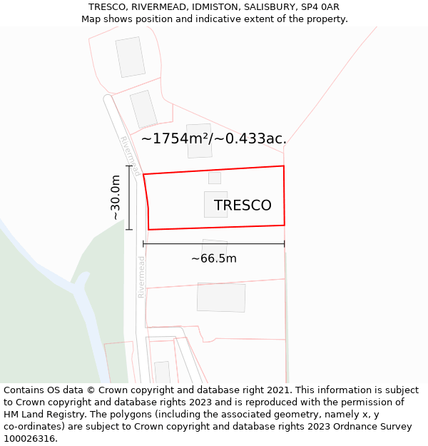 TRESCO, RIVERMEAD, IDMISTON, SALISBURY, SP4 0AR: Plot and title map