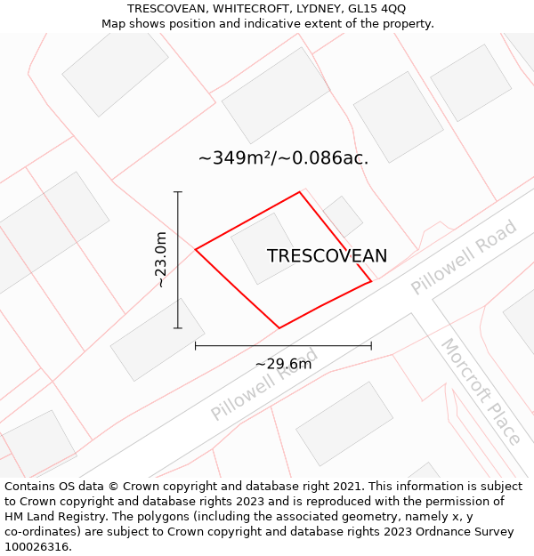 TRESCOVEAN, WHITECROFT, LYDNEY, GL15 4QQ: Plot and title map