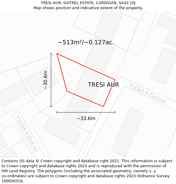 TRESI AUR, GOTREL ESTATE, CARDIGAN, SA43 1PJ: Plot and title map