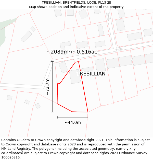 TRESILLIAN, BRENTFIELDS, LOOE, PL13 2JJ: Plot and title map