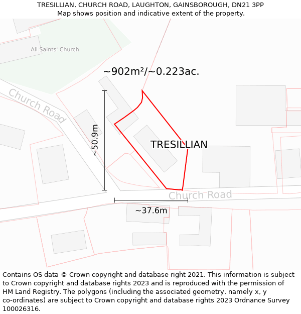 TRESILLIAN, CHURCH ROAD, LAUGHTON, GAINSBOROUGH, DN21 3PP: Plot and title map
