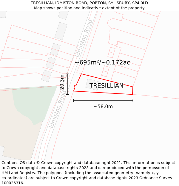 TRESILLIAN, IDMISTON ROAD, PORTON, SALISBURY, SP4 0LD: Plot and title map