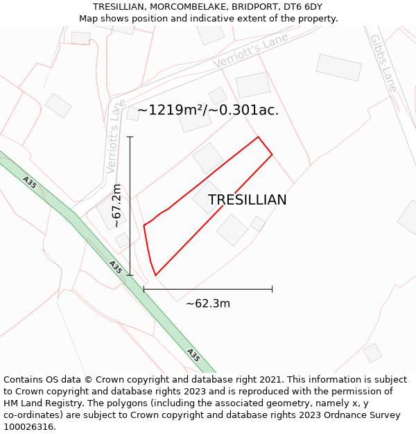 TRESILLIAN, MORCOMBELAKE, BRIDPORT, DT6 6DY: Plot and title map