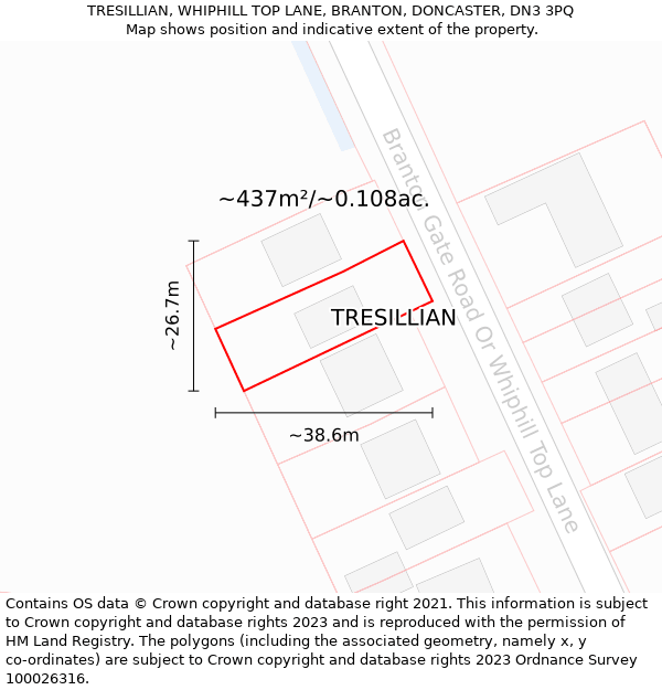 TRESILLIAN, WHIPHILL TOP LANE, BRANTON, DONCASTER, DN3 3PQ: Plot and title map