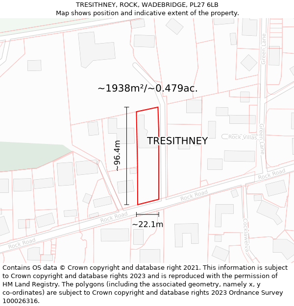 TRESITHNEY, ROCK, WADEBRIDGE, PL27 6LB: Plot and title map