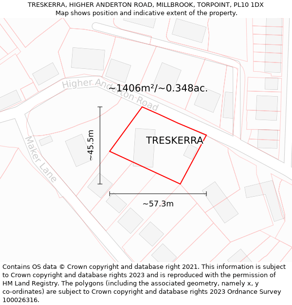 TRESKERRA, HIGHER ANDERTON ROAD, MILLBROOK, TORPOINT, PL10 1DX: Plot and title map