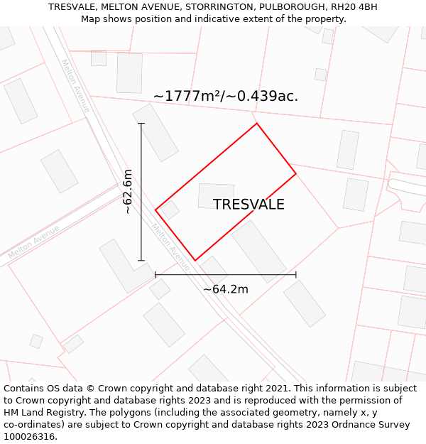 TRESVALE, MELTON AVENUE, STORRINGTON, PULBOROUGH, RH20 4BH: Plot and title map