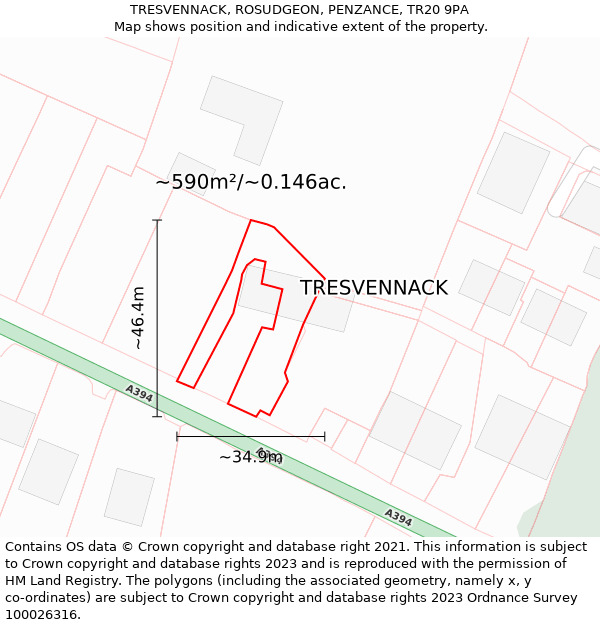 TRESVENNACK, ROSUDGEON, PENZANCE, TR20 9PA: Plot and title map