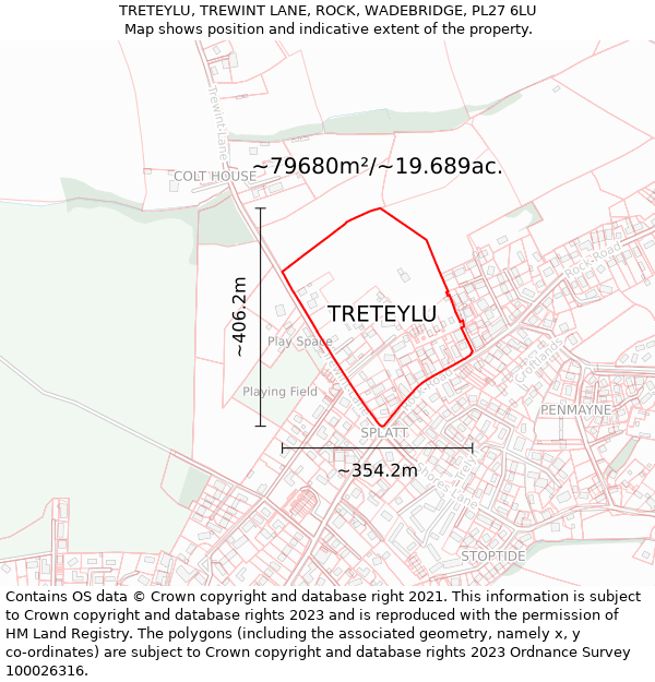 TRETEYLU, TREWINT LANE, ROCK, WADEBRIDGE, PL27 6LU: Plot and title map