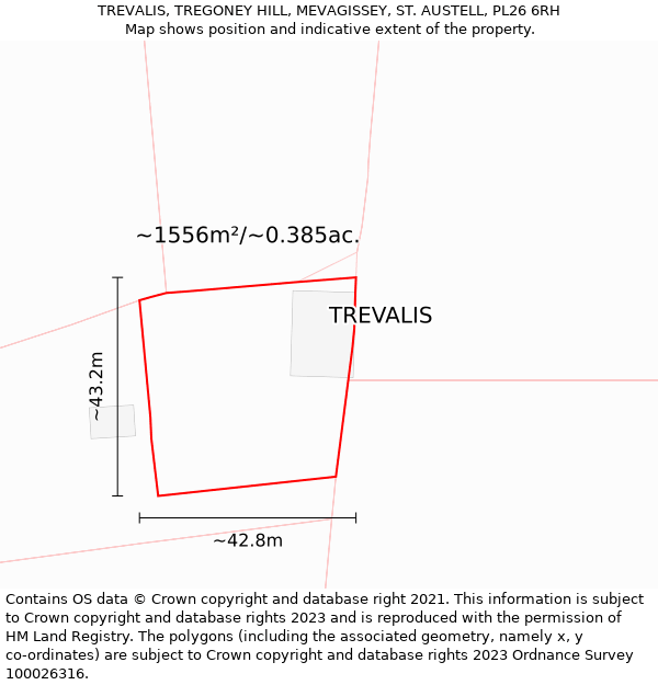 TREVALIS, TREGONEY HILL, MEVAGISSEY, ST. AUSTELL, PL26 6RH: Plot and title map