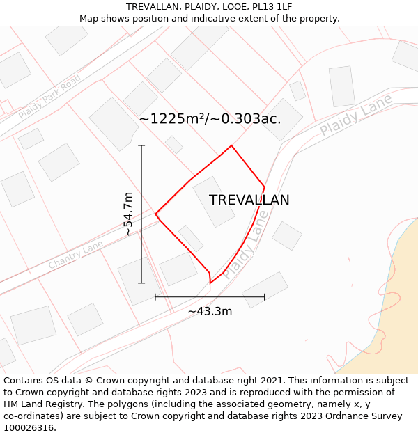 TREVALLAN, PLAIDY, LOOE, PL13 1LF: Plot and title map