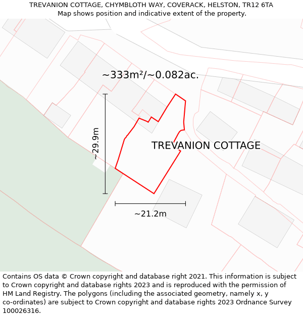 TREVANION COTTAGE, CHYMBLOTH WAY, COVERACK, HELSTON, TR12 6TA: Plot and title map