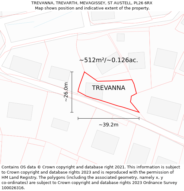 TREVANNA, TREVARTH, MEVAGISSEY, ST AUSTELL, PL26 6RX: Plot and title map