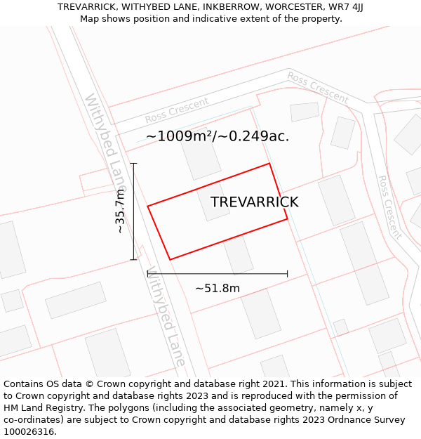 TREVARRICK, WITHYBED LANE, INKBERROW, WORCESTER, WR7 4JJ: Plot and title map