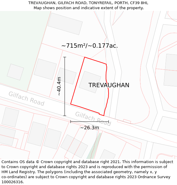TREVAUGHAN, GILFACH ROAD, TONYREFAIL, PORTH, CF39 8HL: Plot and title map