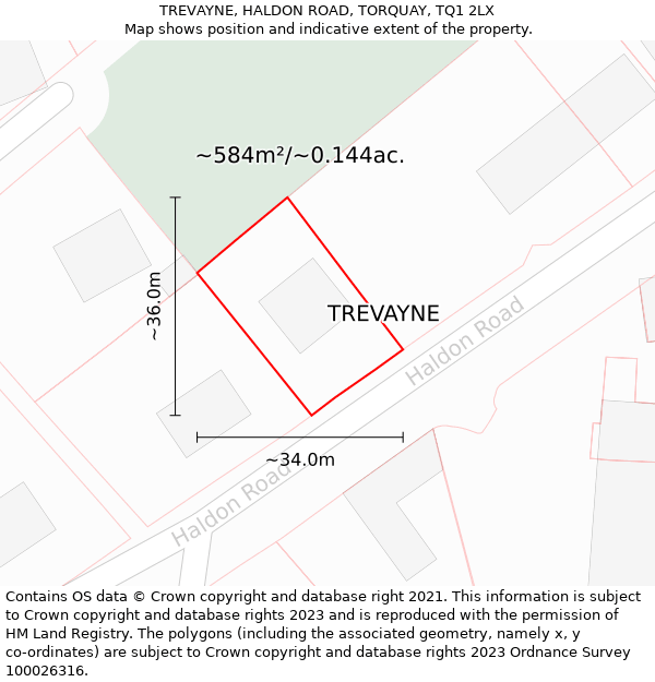 TREVAYNE, HALDON ROAD, TORQUAY, TQ1 2LX: Plot and title map