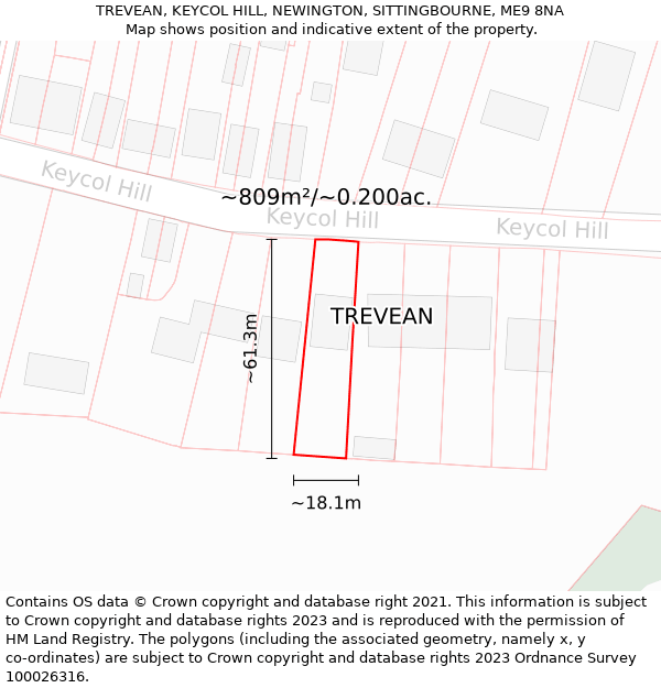 TREVEAN, KEYCOL HILL, NEWINGTON, SITTINGBOURNE, ME9 8NA: Plot and title map