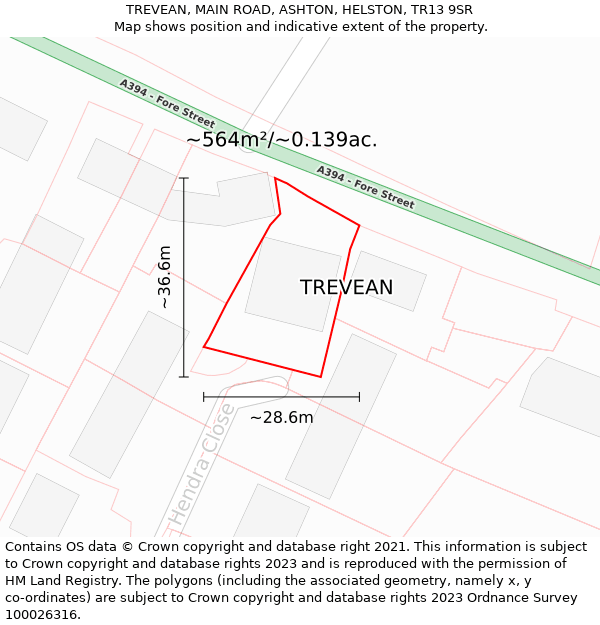 TREVEAN, MAIN ROAD, ASHTON, HELSTON, TR13 9SR: Plot and title map