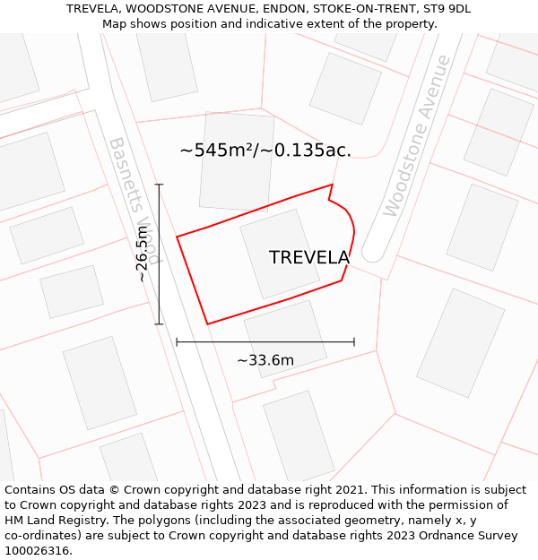 TREVELA, WOODSTONE AVENUE, ENDON, STOKE-ON-TRENT, ST9 9DL: Plot and title map