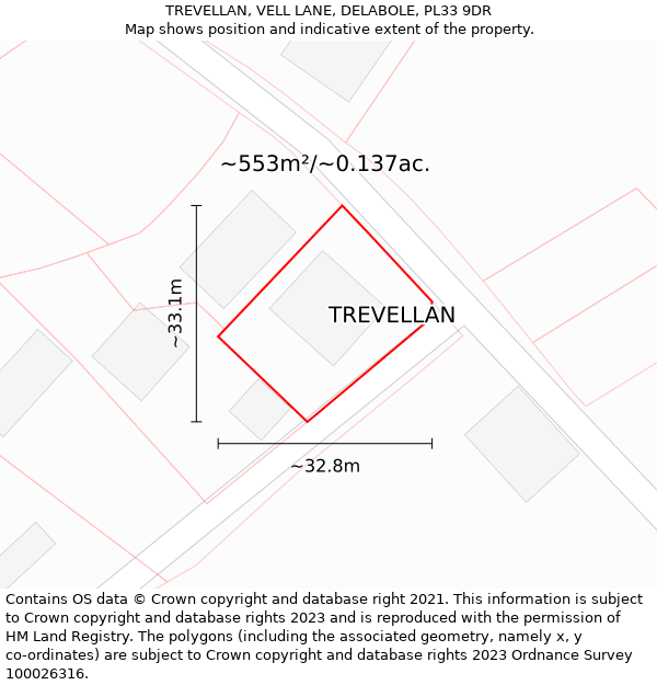 TREVELLAN, VELL LANE, DELABOLE, PL33 9DR: Plot and title map