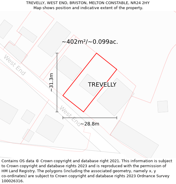 TREVELLY, WEST END, BRISTON, MELTON CONSTABLE, NR24 2HY: Plot and title map