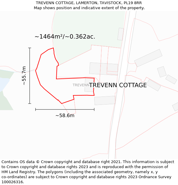 TREVENN COTTAGE, LAMERTON, TAVISTOCK, PL19 8RR: Plot and title map