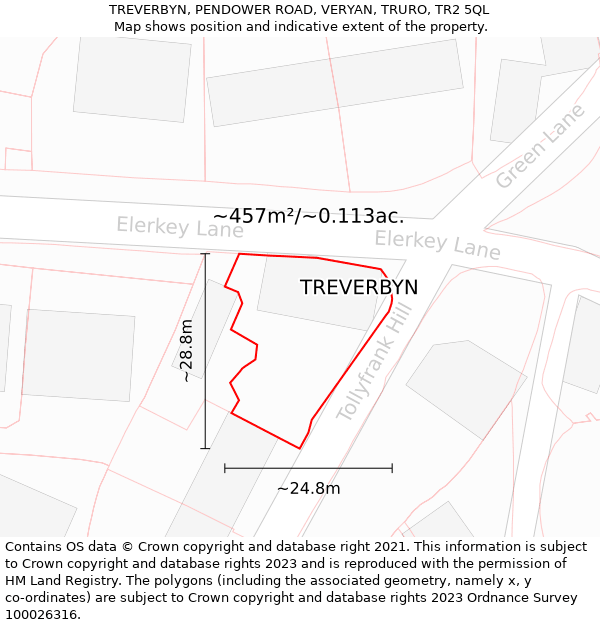 TREVERBYN, PENDOWER ROAD, VERYAN, TRURO, TR2 5QL: Plot and title map